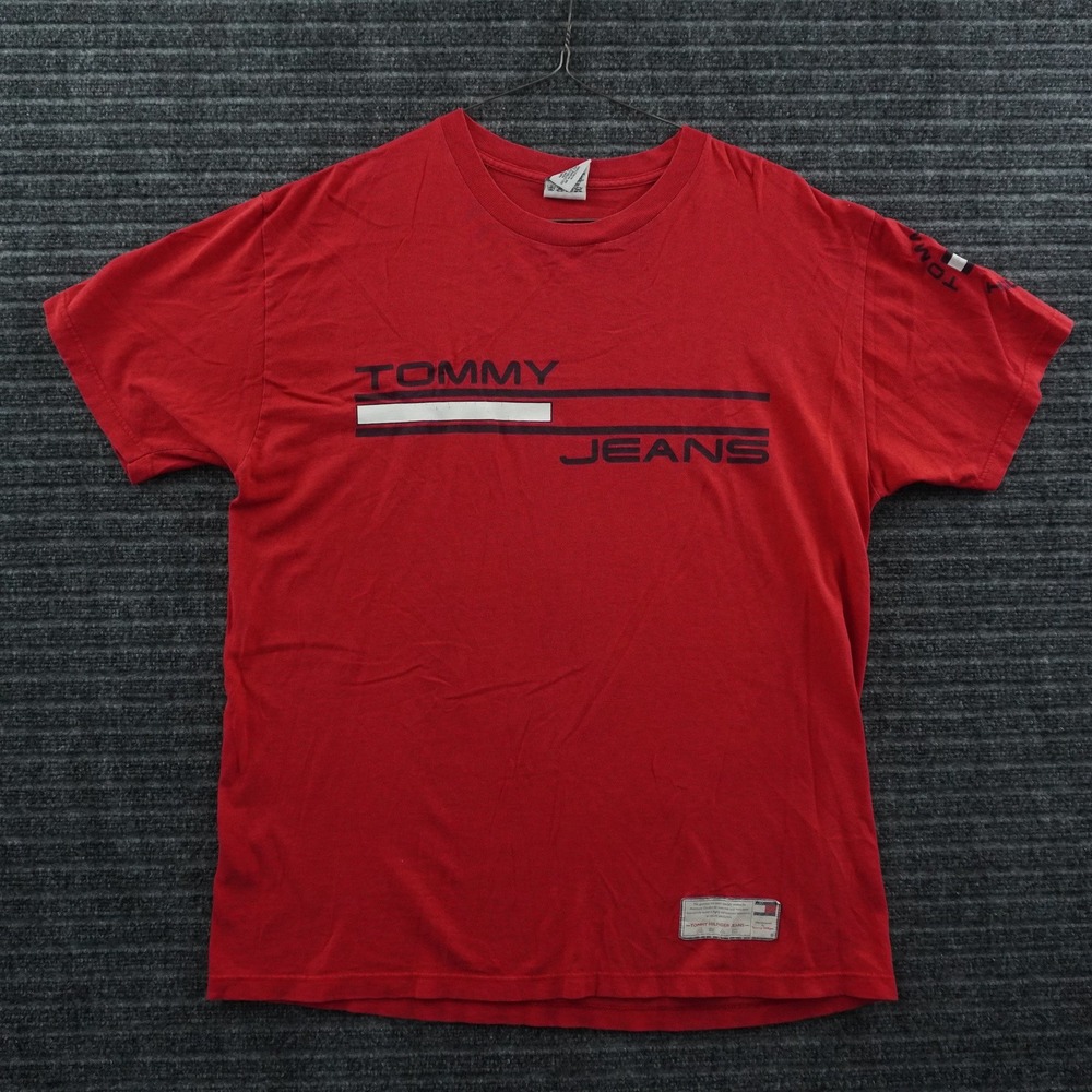 Tommy Jeans Graphic T-Shirt Mens M Red Short Sleeve Sleeve Logo USA Made